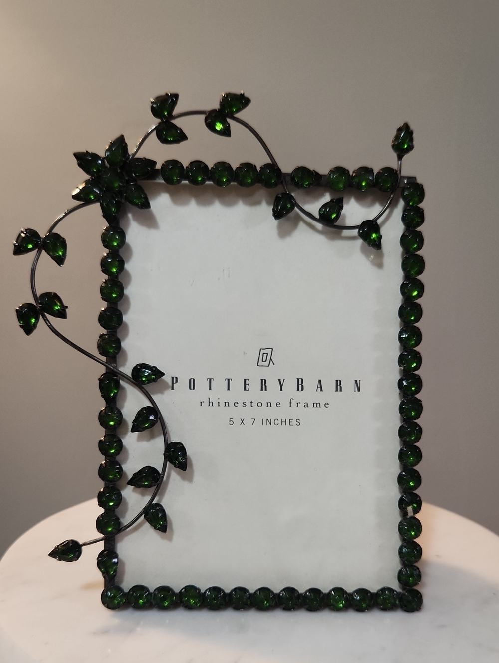Pottery Barn Dark Emerald Green Rhinestone Standing Photo Frame 5x7